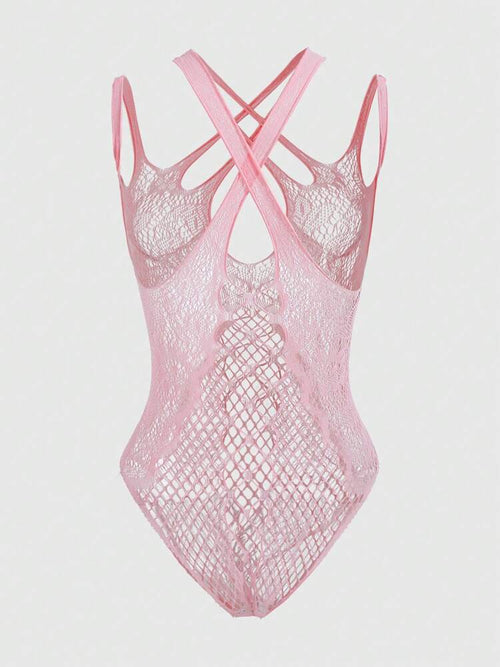 ROMWE Kawaii Himekaji Sexy Fishnet Bodysuit High Elasticity Lingerie